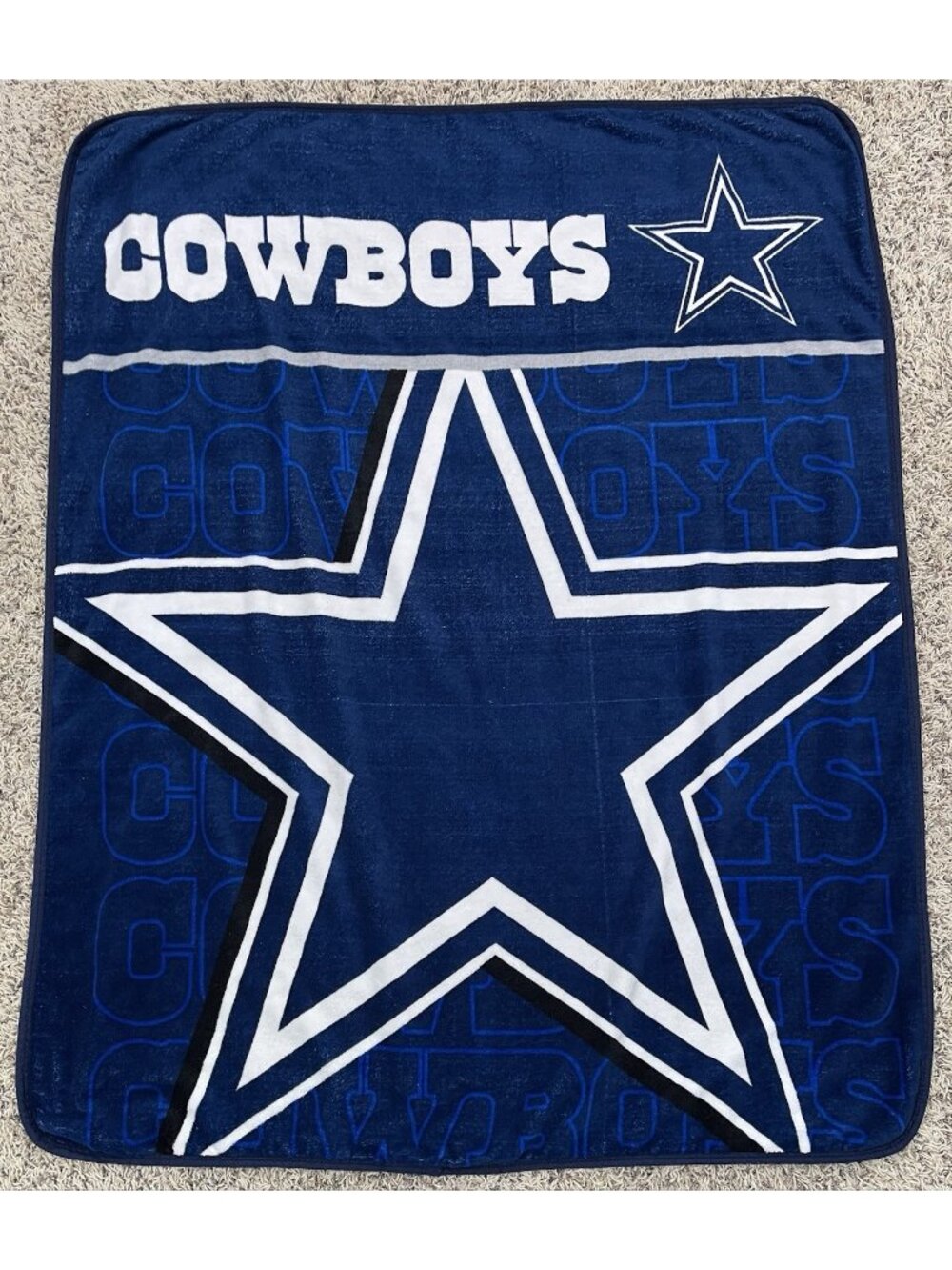 VTG 61"x50" Dallas Cowboys Football NFL Blue/White Fleece Throw BLANKET Stars